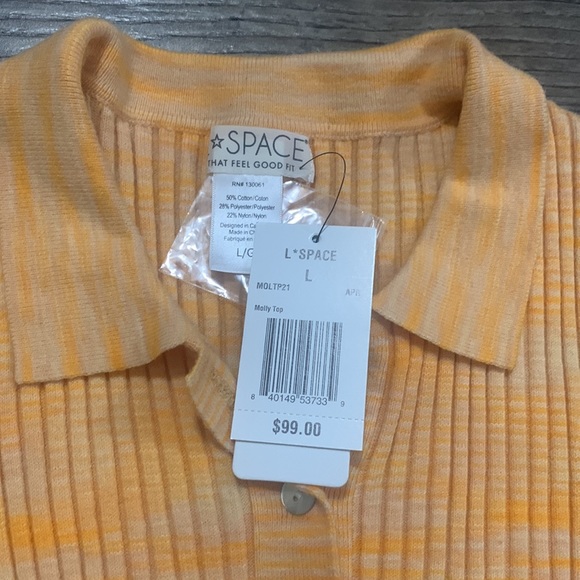 L SPACE ribbed collared short sleeve molly top apricot size small - Picture 3 of 9